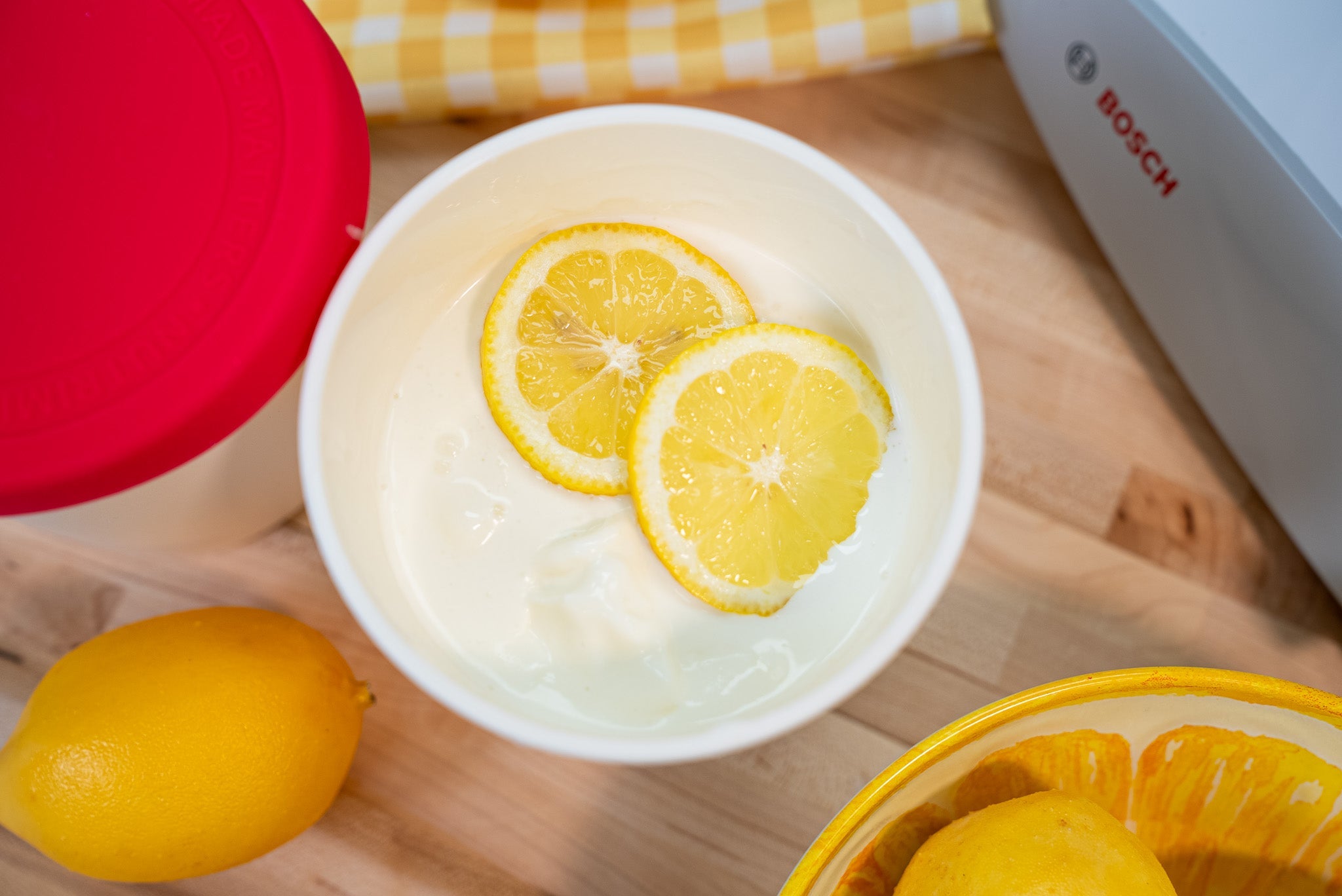 This bright and creamy Lemon Gelato is made with the Bosch citrus juicer and ice cream maker attachments—fresh, tangy, and perfect for summer.