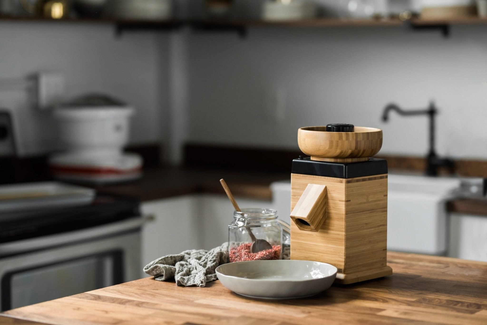NutriMill Harvest Grain Mill in kitchen