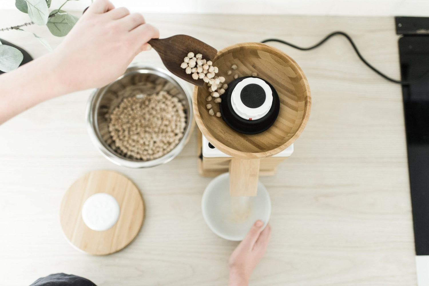 Grinding Chickpeas in the NutriMill Harvest stone grain mill