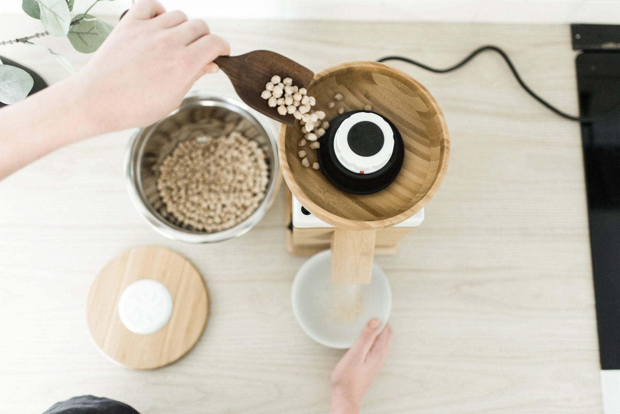 Grinding Chickpeas in the NutriMill Harvest stone grain mill