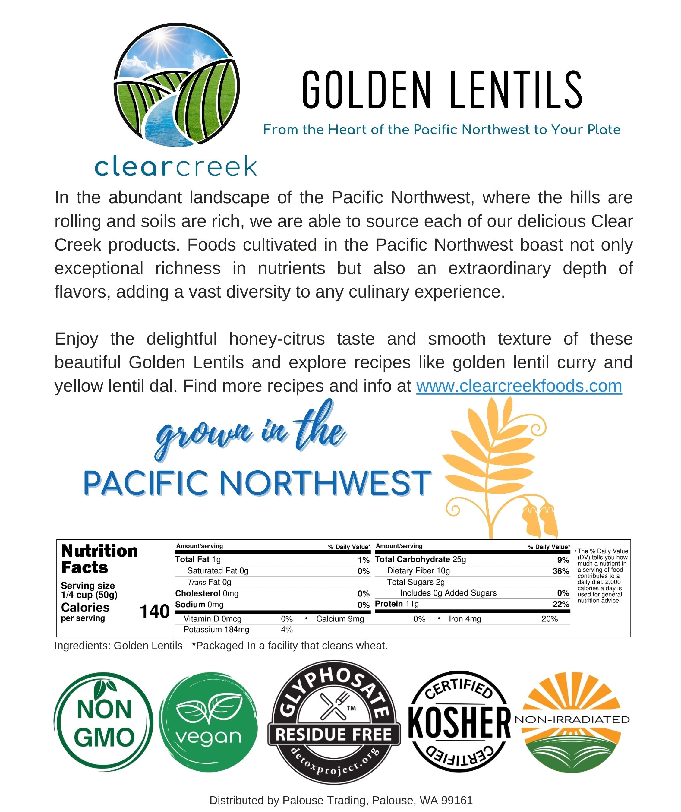 Golden Lentils | 25 LBS Bucket | Certified Glyphosate Residue Free