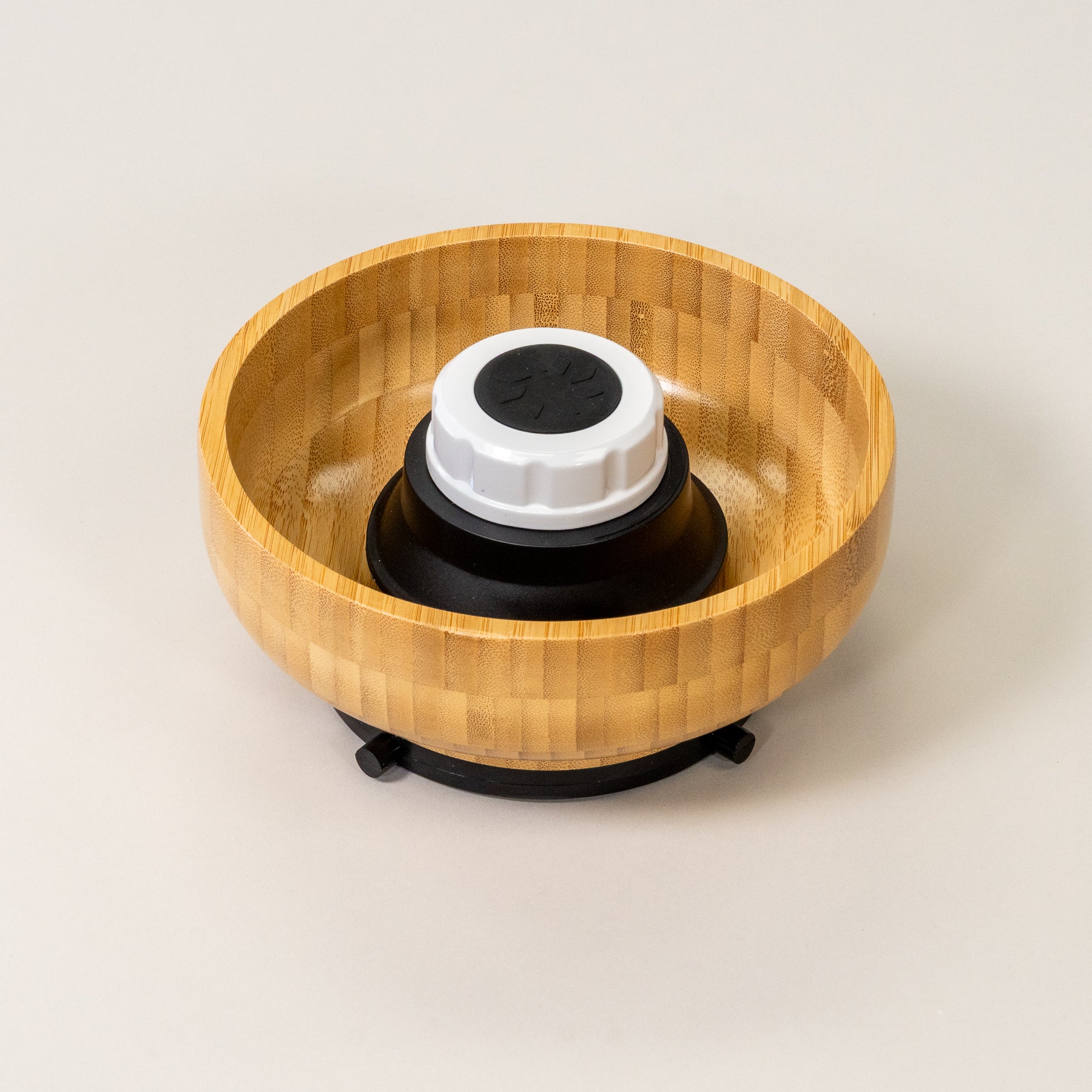 NutriMill harvest white trim hopper bowl on grey background