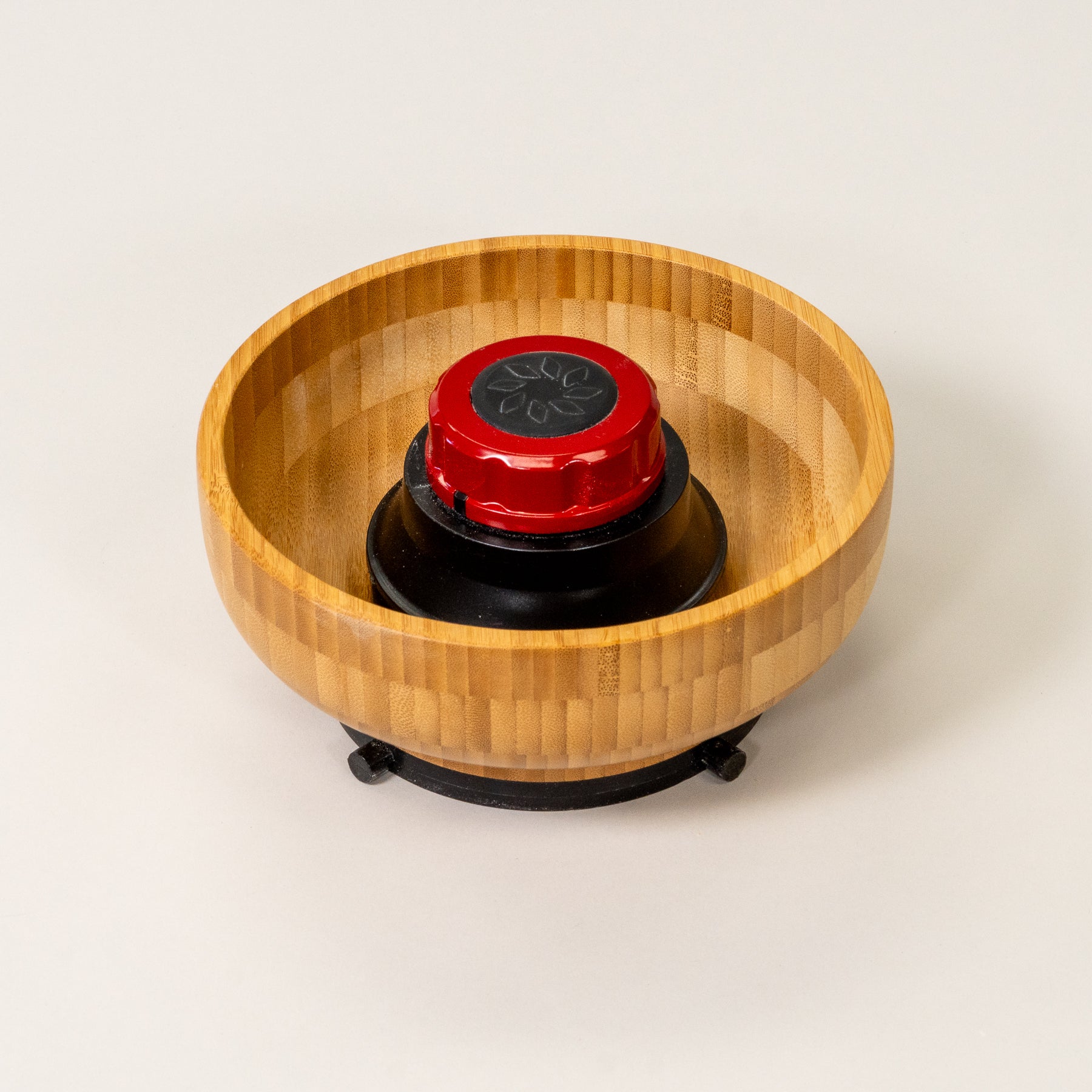 NutriMill harvest red trim hopper bowl on grey background