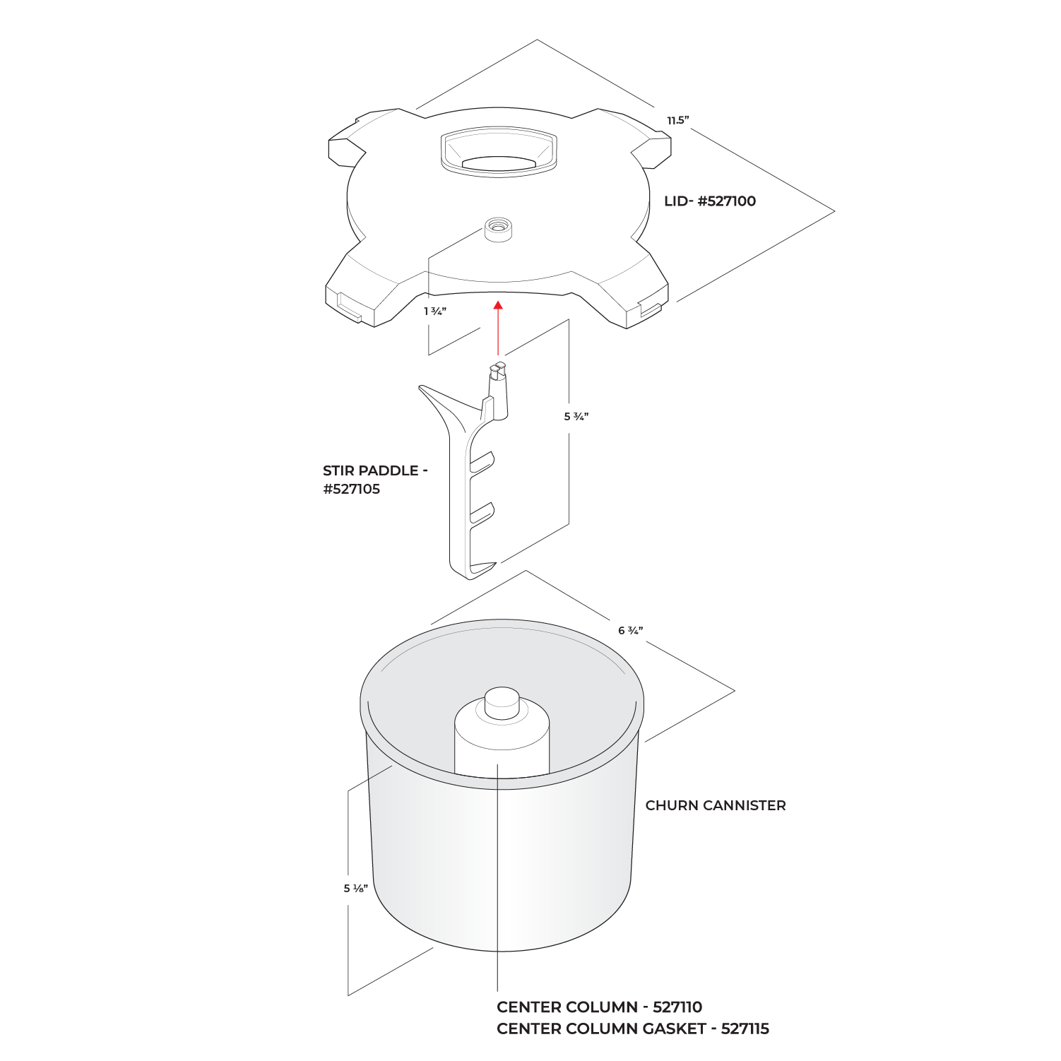 Technical illustration of the NutriMill ice cream maker attachment