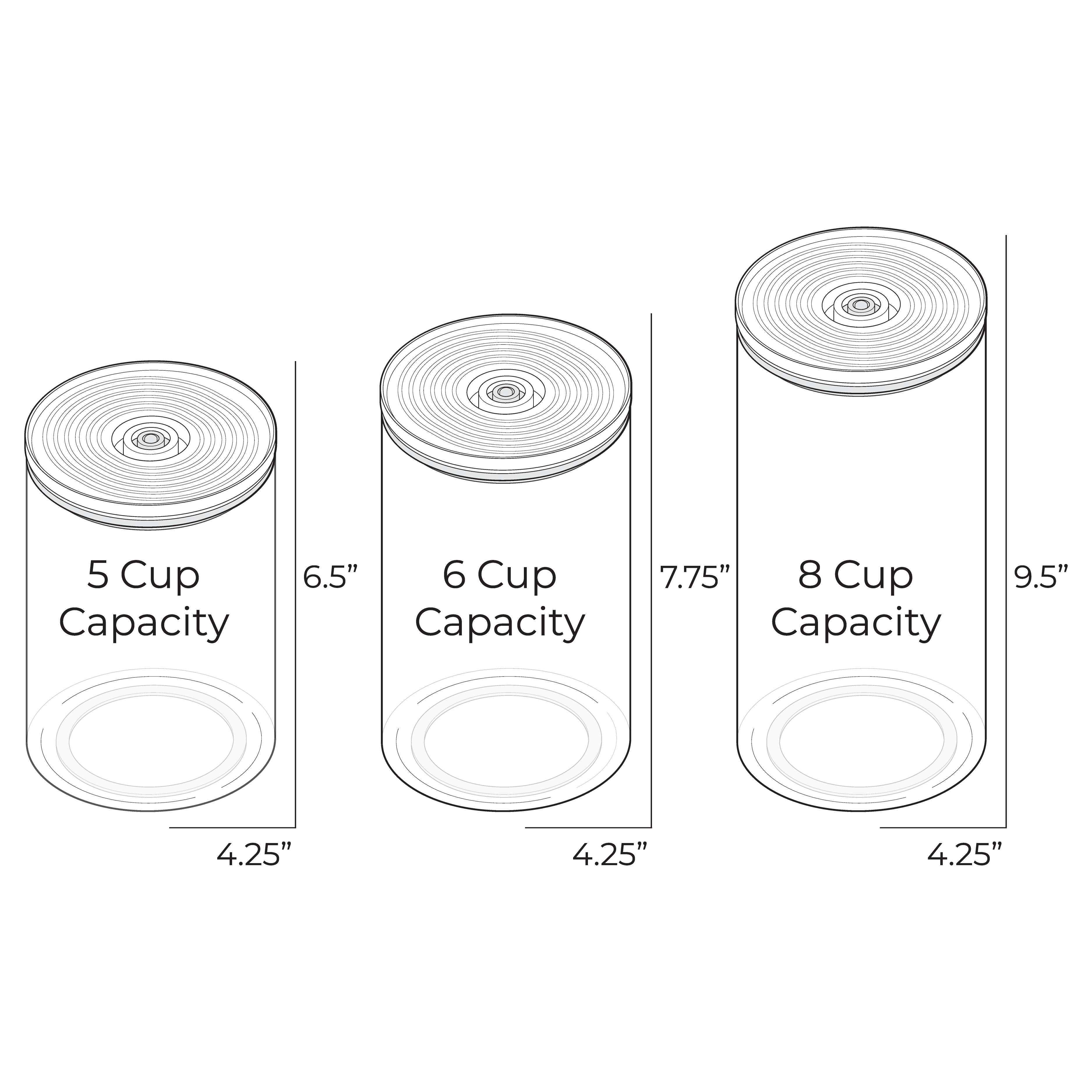 Technical diagram of NutriMill Glass Vacuum Seal Containers including dimensions and capacity