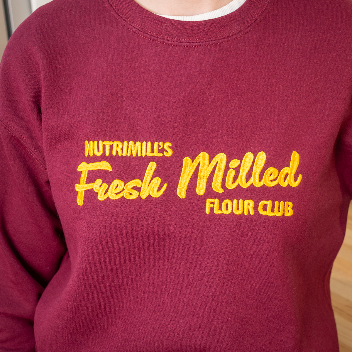 Maroon Fresh Milled Flour Club Embroidered Unisex Sweatshirt