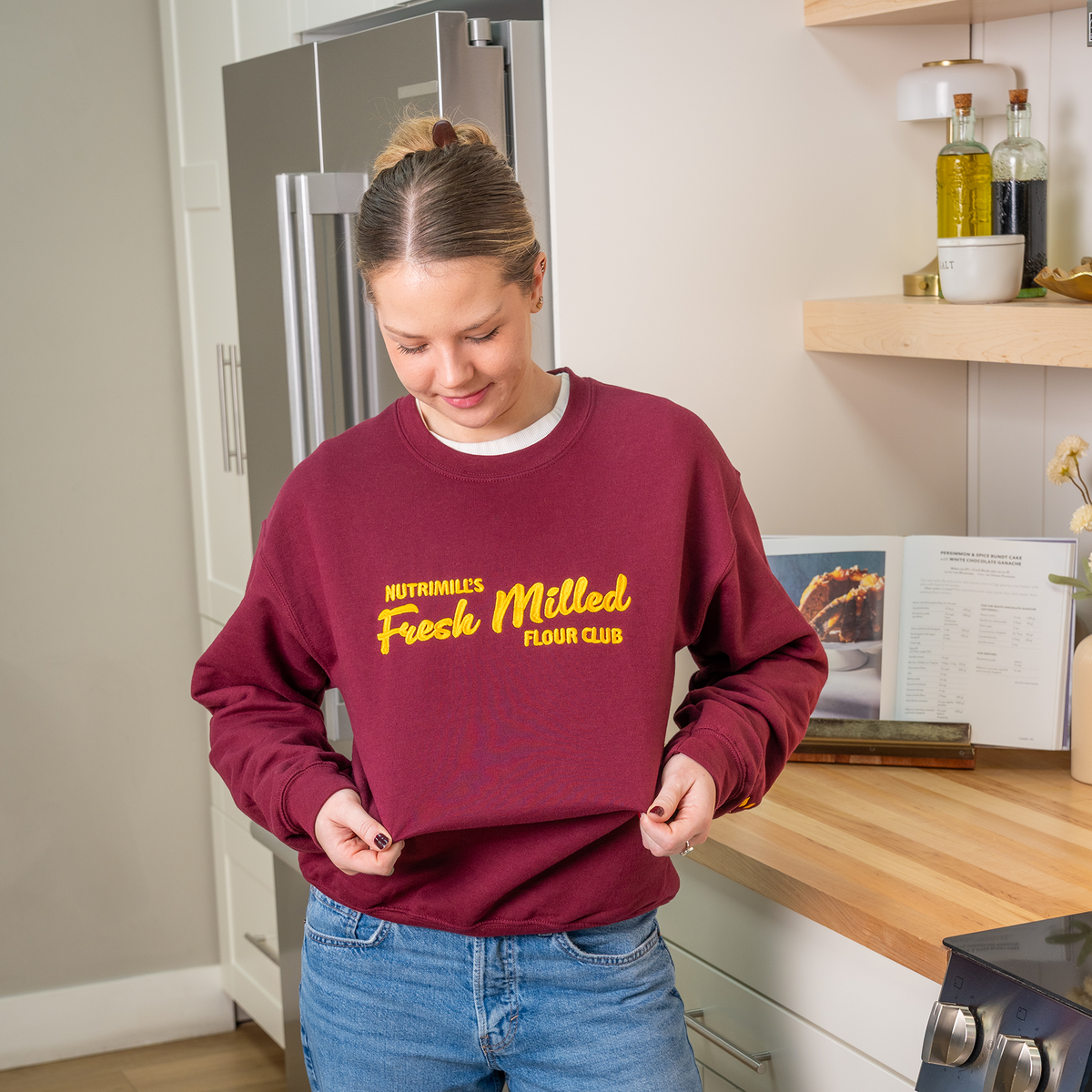Maroon Fresh Milled Flour Club Embroidered Unisex Sweatshirt