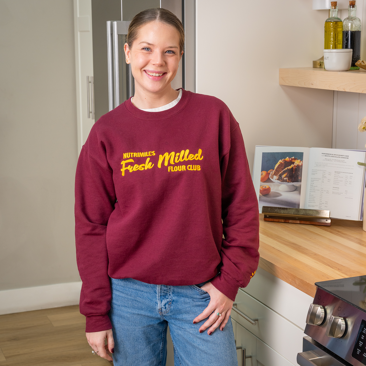 Maroon Fresh Milled Flour Club Embroidered Unisex Sweatshirt