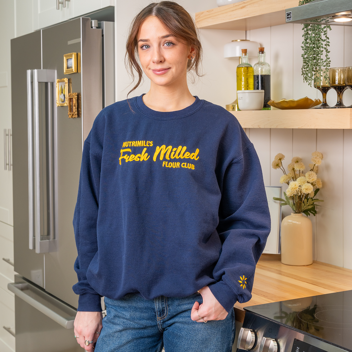Navy Fresh Milled Flour Club Embroidered Unisex Sweatshirt
