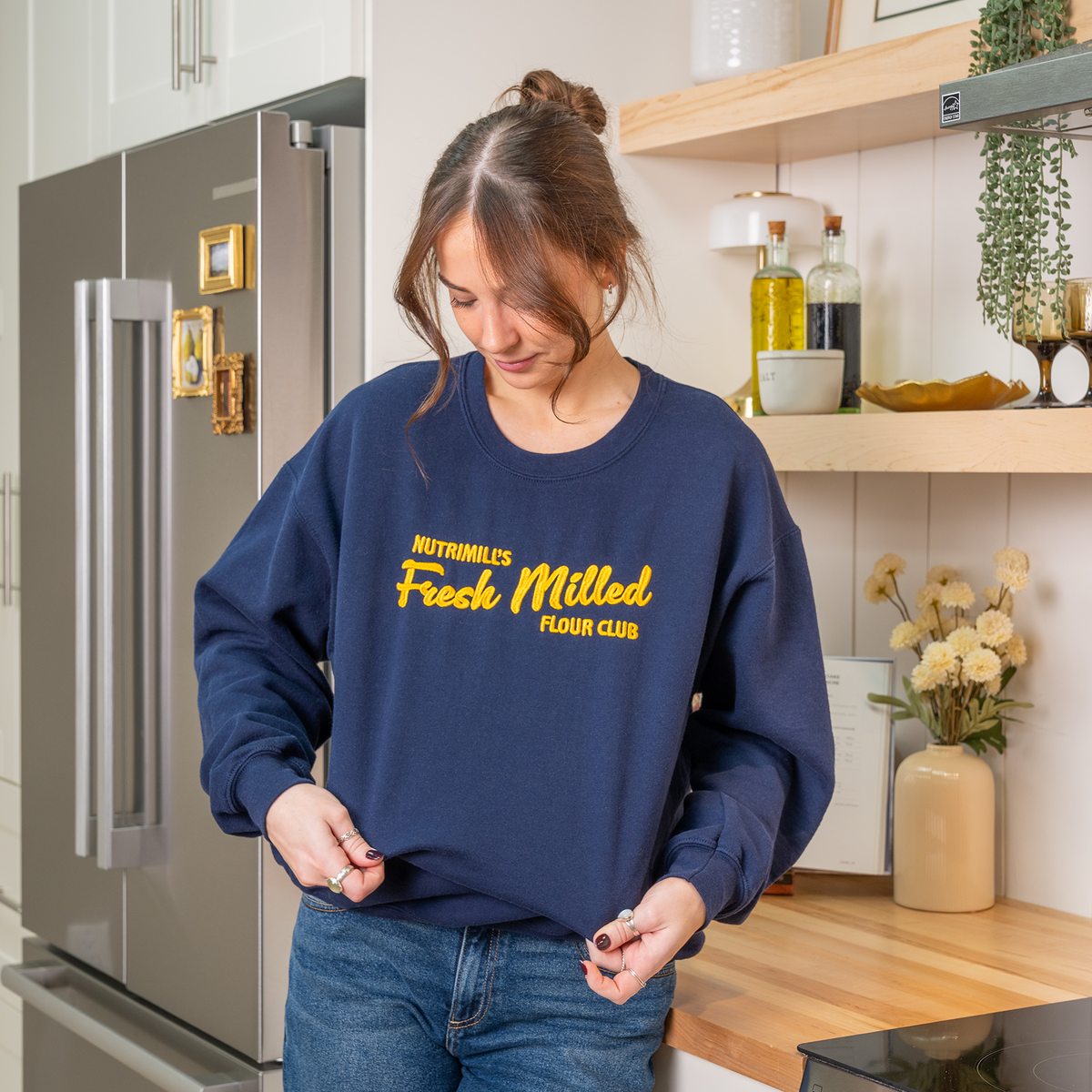 Navy Fresh Milled Flour Club Embroidered Unisex Sweatshirt