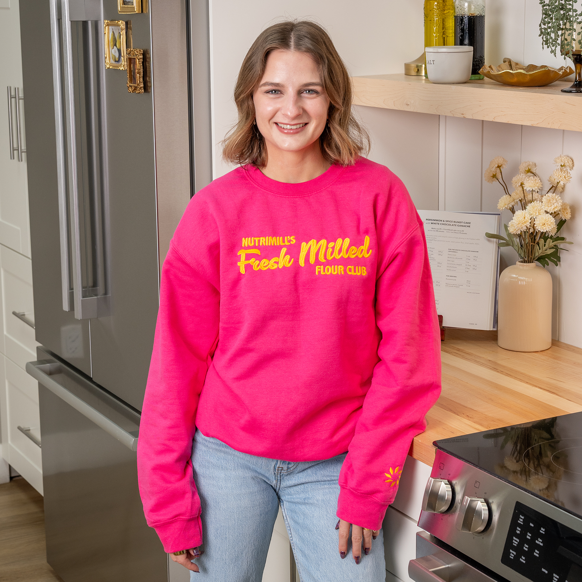 Pink Fresh Milled Flour Club Embroidered Unisex Sweatshirt