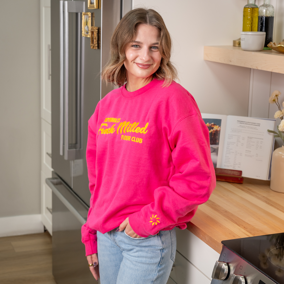 Pink Fresh Milled Flour Club Embroidered Unisex Sweatshirt