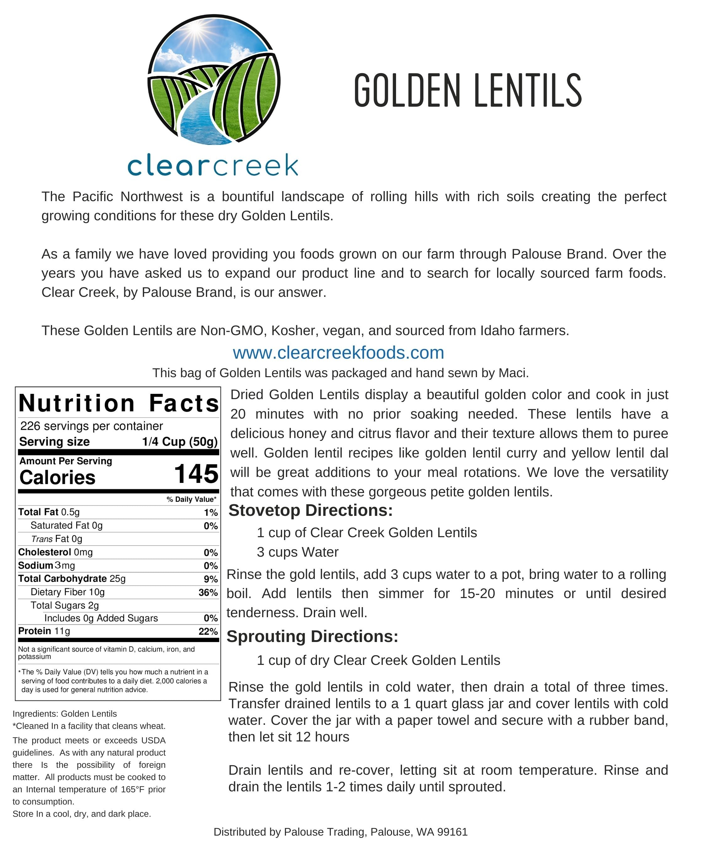 Golden Lentils | 25 LB