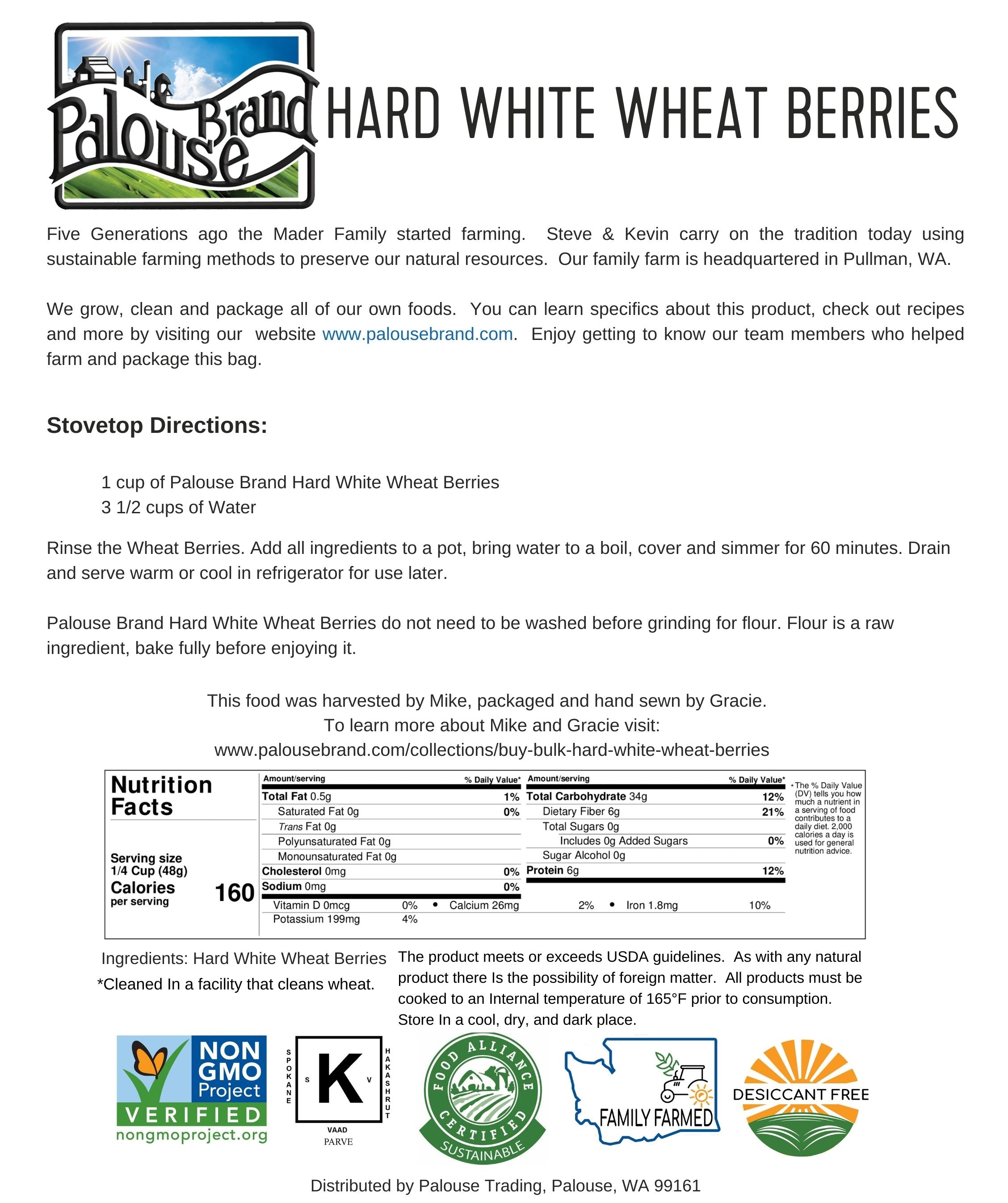 Hard White Wheat Berries | 25 LB Bucket