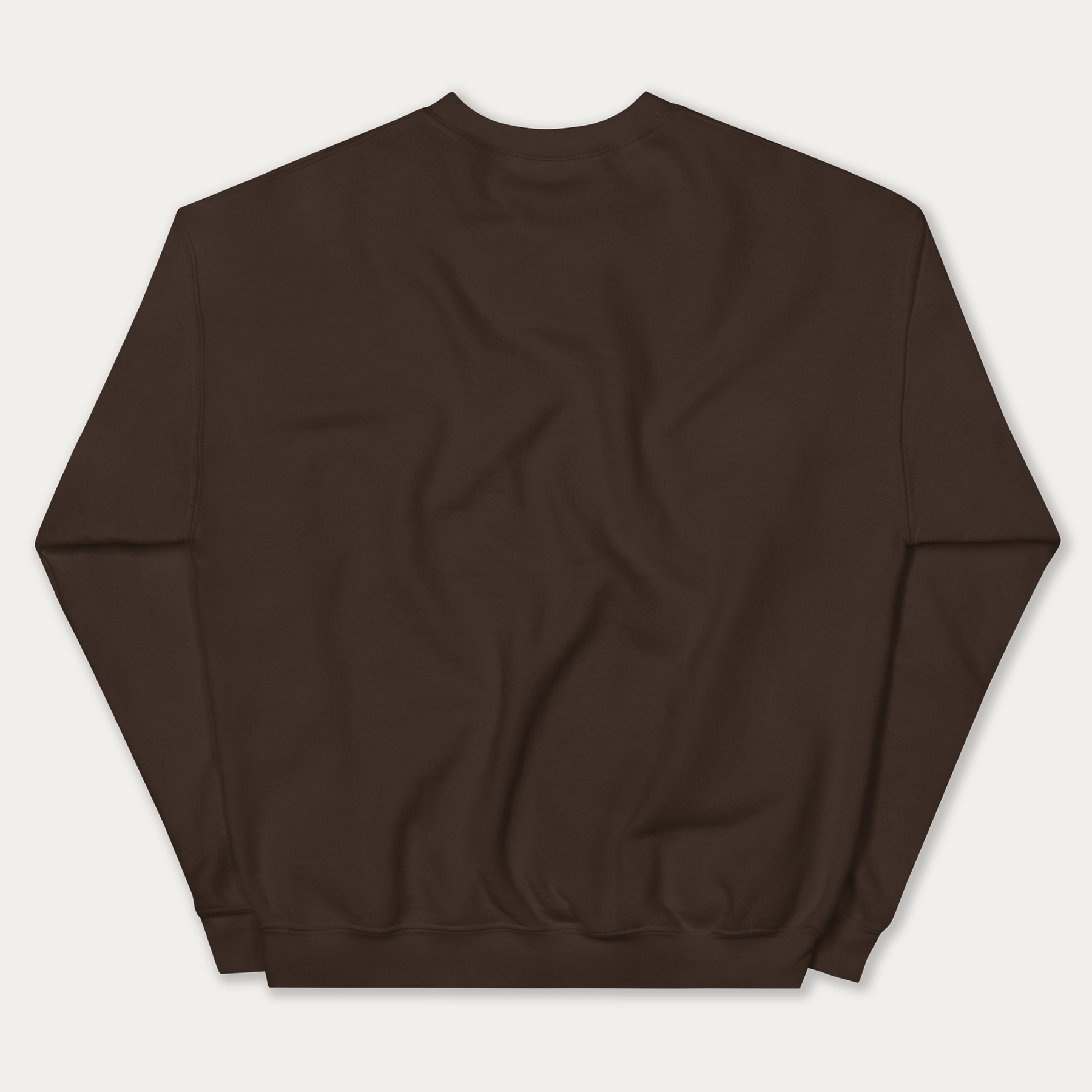 Back of NutriMill brown sweatshirt on grey background