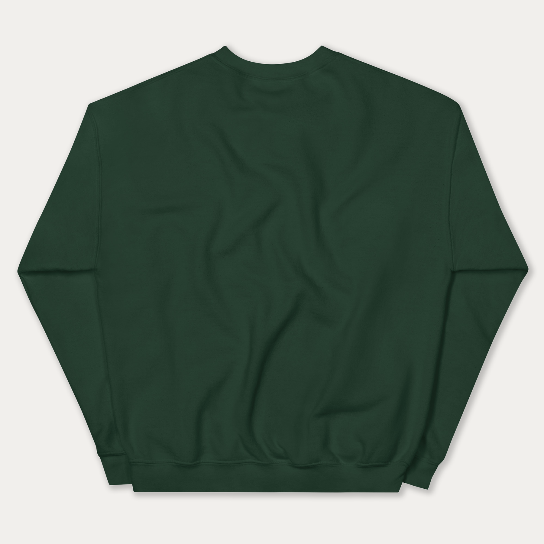 Back of NutriMIll green sweatshirt on grey background